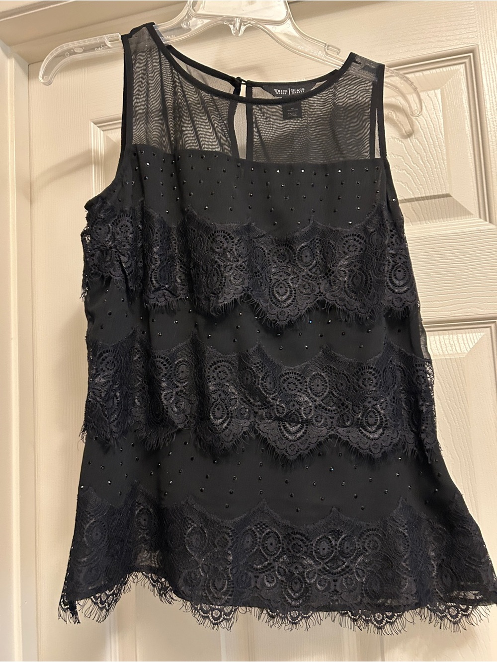 White House Black Market Black Lace & Beaded Sheer Yoke Camisole